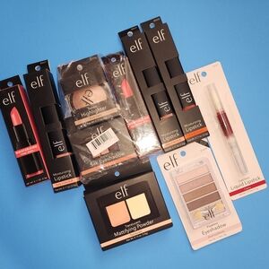 Elf Makeup Bundle Highlighter Eyeshadow Mattifying Powder Moisturizing Lipstick.